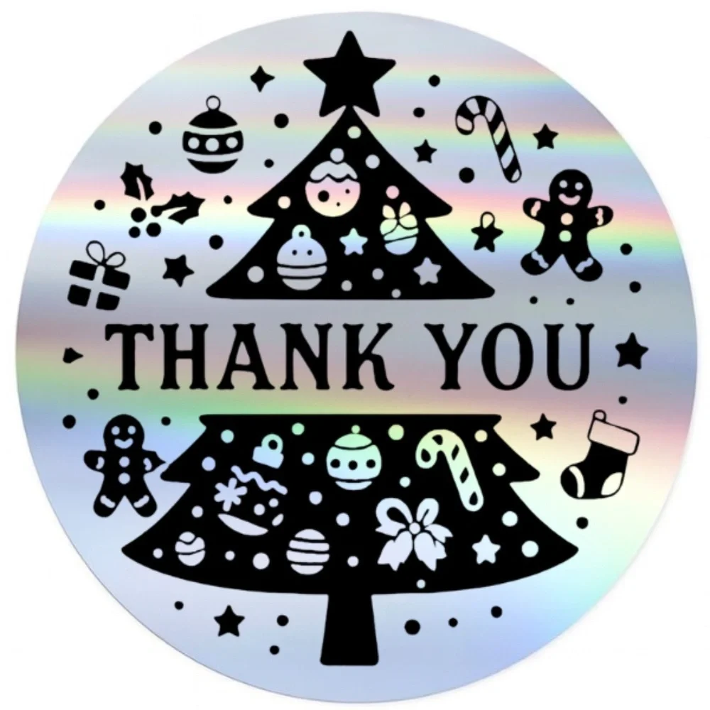 Gold Christmas Thank You Stickers • Holiday Packaging Labels • 2 Inch Round